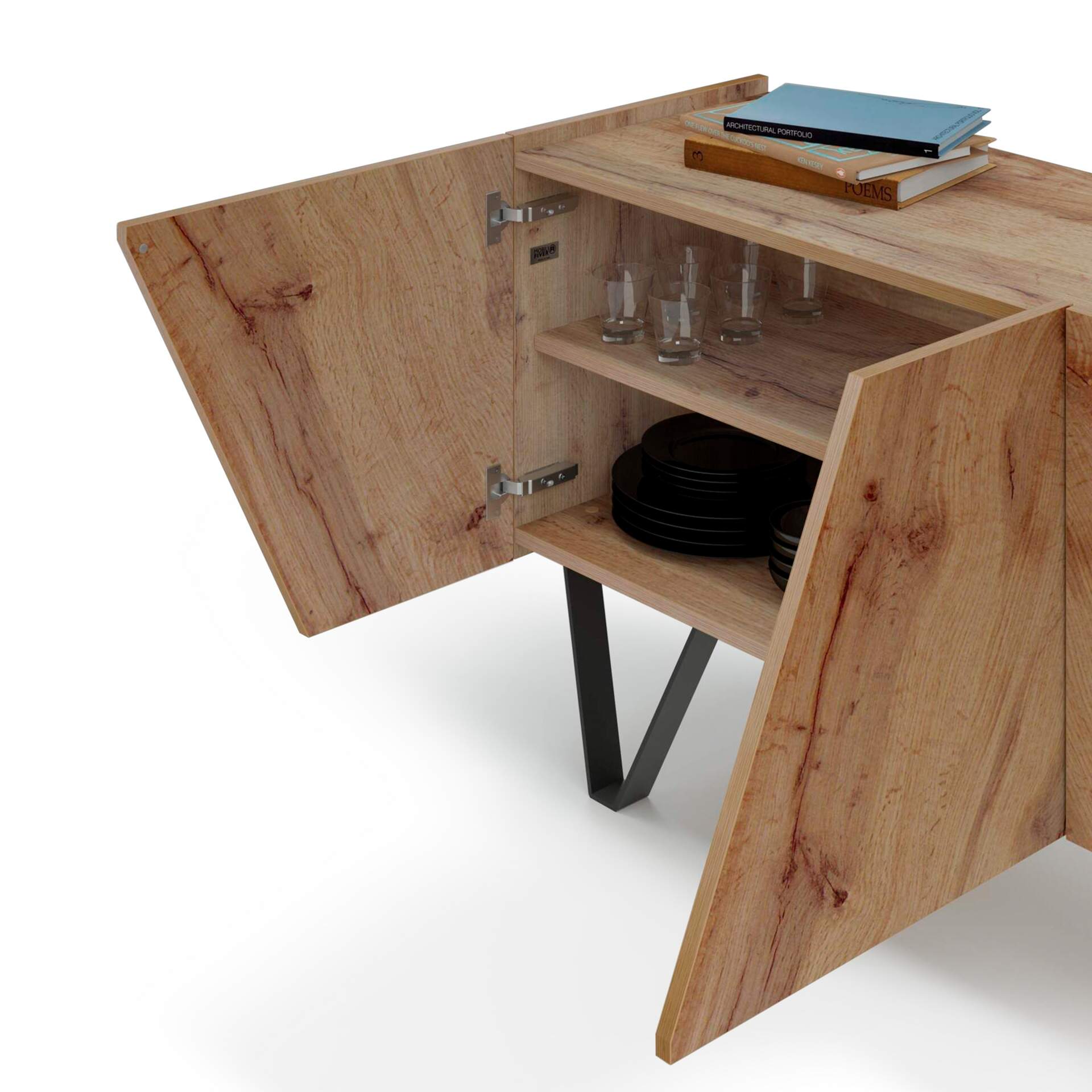 Emma 4-door Sideboard with black legs, Rustic Oak