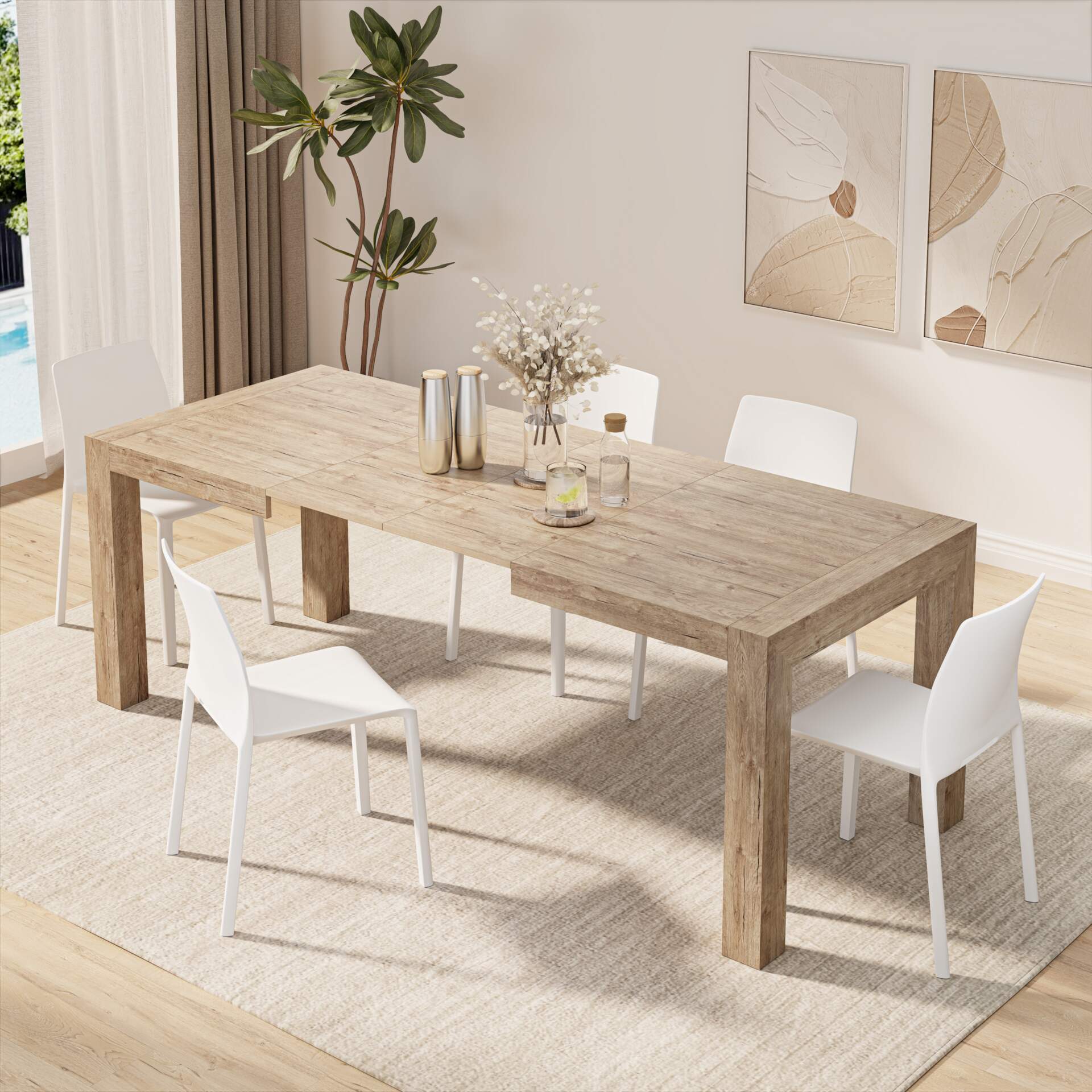 Iacopo Extendable Dining Table, 55.1(86.6)x35.4 in, Oak