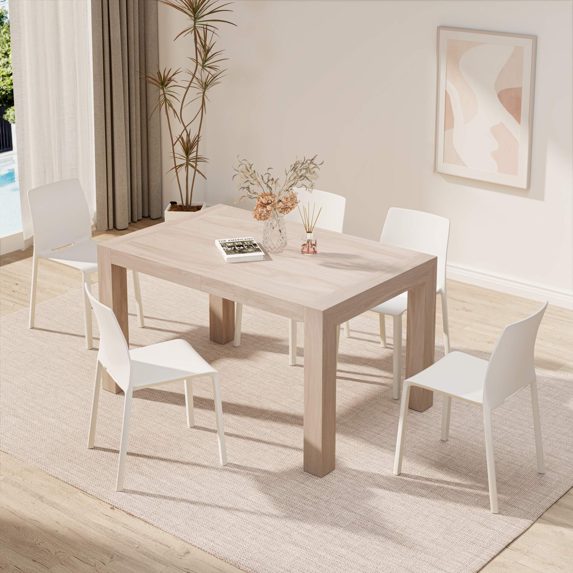 Iacopo Extendable Dining Table, 55.1(86.6)x35.4 in, Pearled Elm
