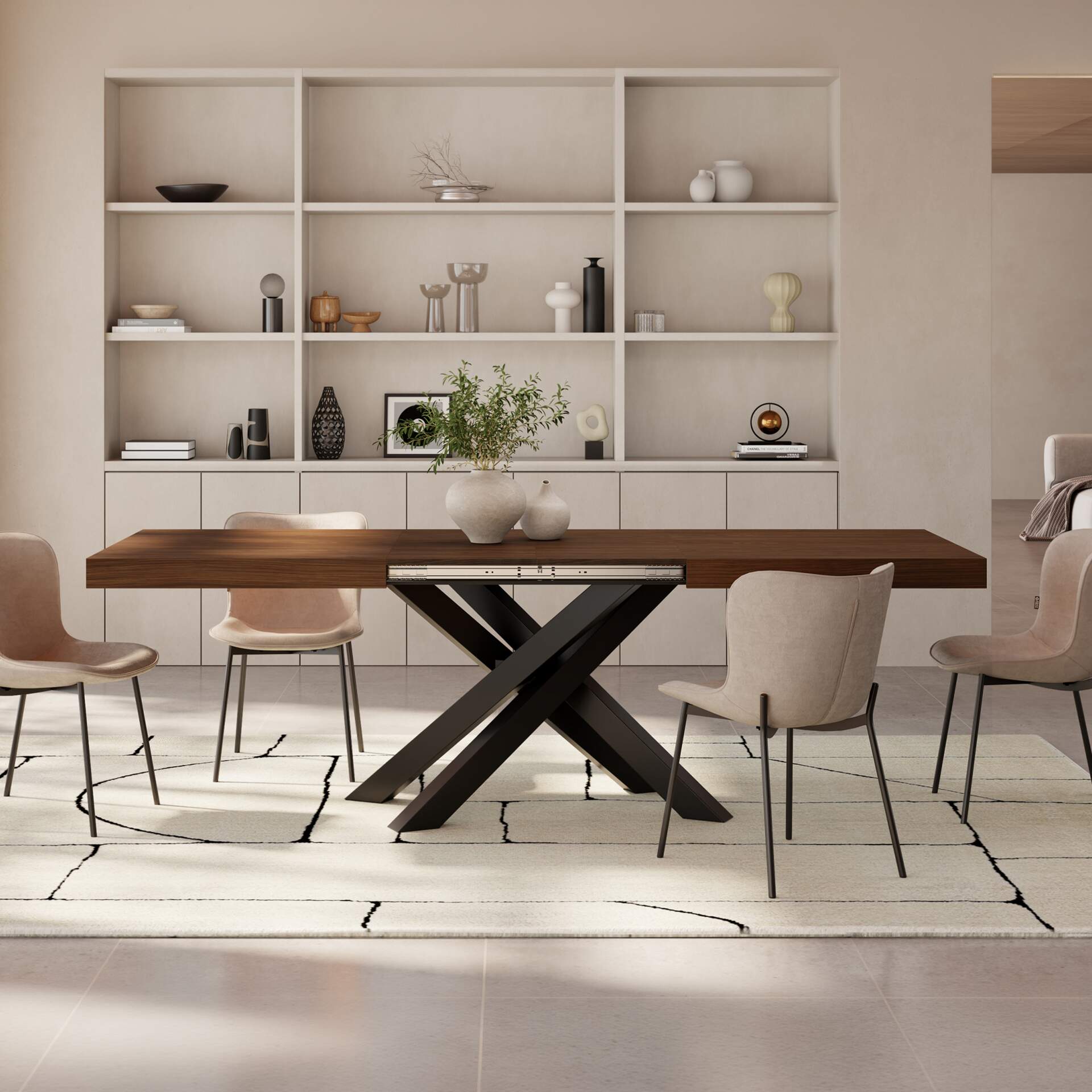 YAMA Table ウォルナット Emma 63(94.5)x35.4 in Extendable Table, Canaletto Walnut with
