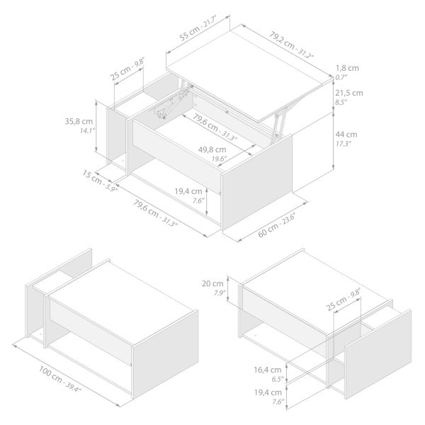 Romina Lift-up Coffee Table, Ashwood Black technical image 1