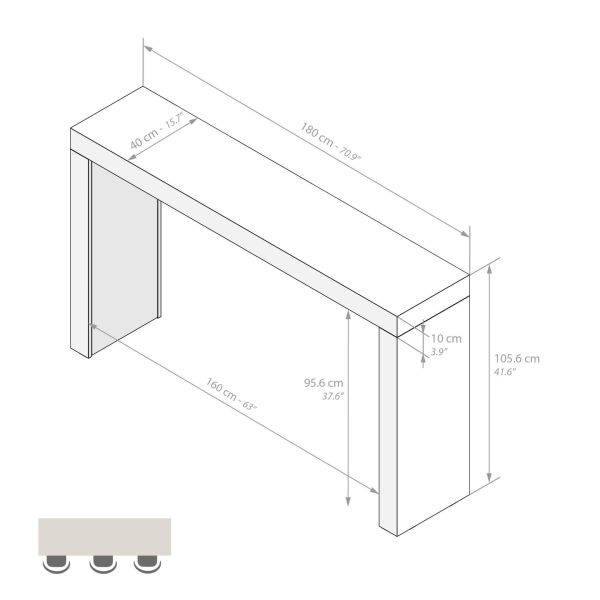 Evolution High Table with Two Legs 70.9 x 15.7 in, Dark Walnut technical image 1