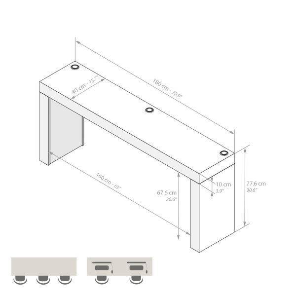 Evolution Desk 70.9 x 15.7 in, with Wireless Charger, Concrete Effect, Grey with Two Legs technical image 1
