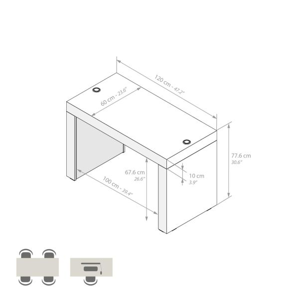 Evolution Desk 47.2 x 23.6 in, with Wireless Charger, Ashwood White with Two Legs technical image 1