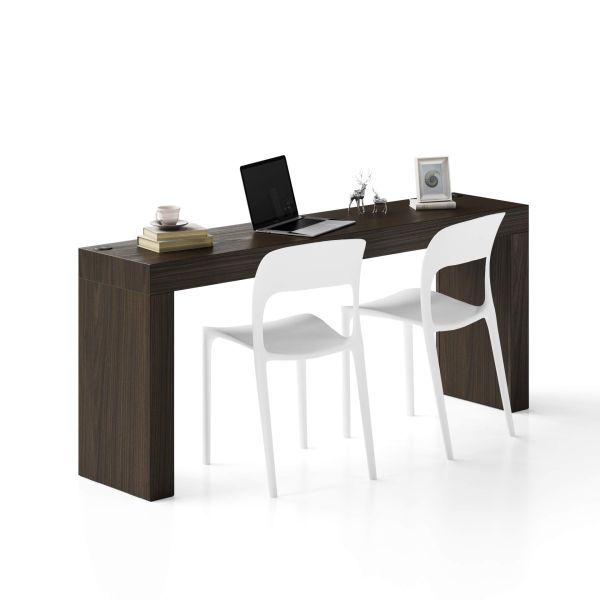 Evolution Desk 70.9 x 15.7 in, Dark Walnut with Two Legs and Wireless Charger
