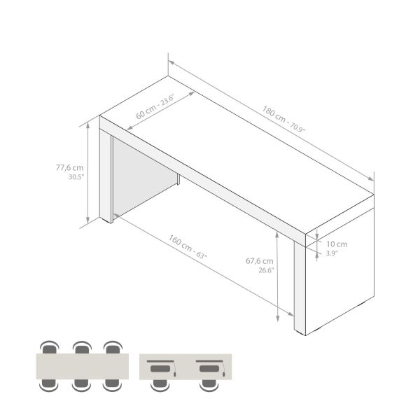 Evolution dining table with Two Legs 70.9 x 23.6 in, Dark Walnut technical image 1