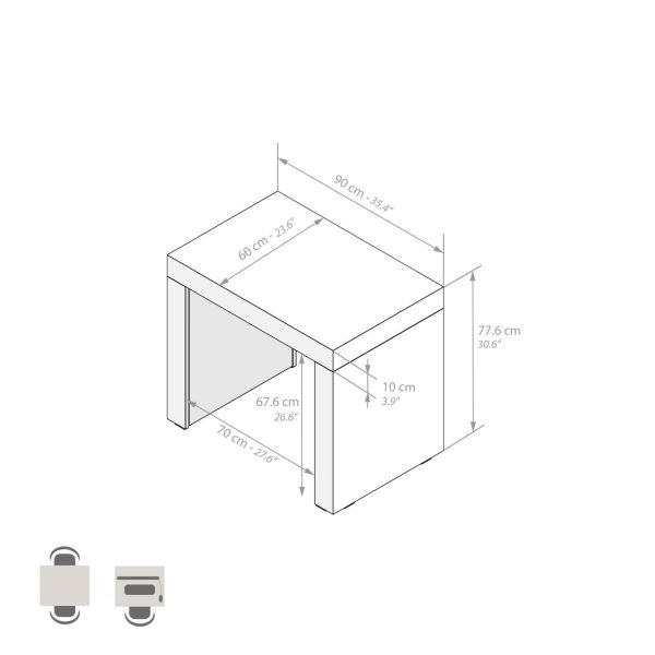 Evolution dining table 35.4 x 23.6 in, Ashwood White with Two Legs technical image 1