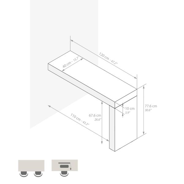 Evolution dining table 47.2 x 15.7 in, Ashwood White with One Leg technical image 1