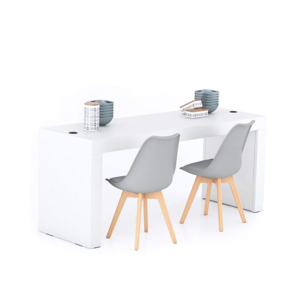 Evolution dining table 70.9 x 23.6 in, with Wireless Charger, Ashwood White with Two Legs