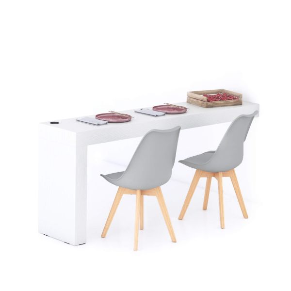 Evolution dining table 70.9 x 15.7 in, with Wireless Charger, Ashwood White with One Leg