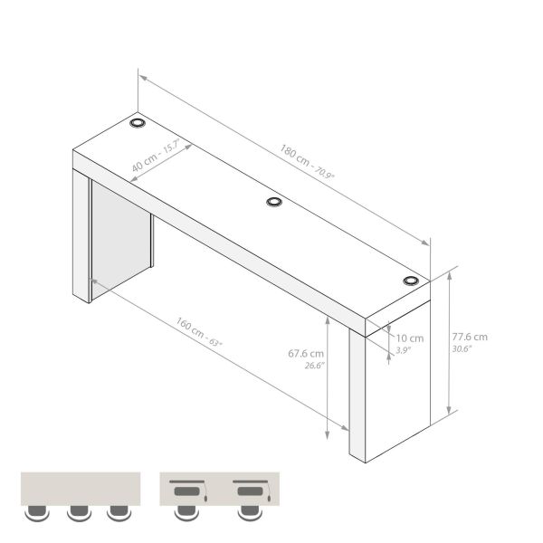 Evolution dining table 70.9 x 15.7 in, with Wireless Charger, Ashwood Black with Two Legs technical image 1