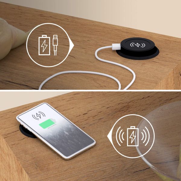 Evolution dining table 47.2 x 15.7 in, with Wireless Charger, Rustic Oak with Two Legs detail image 2