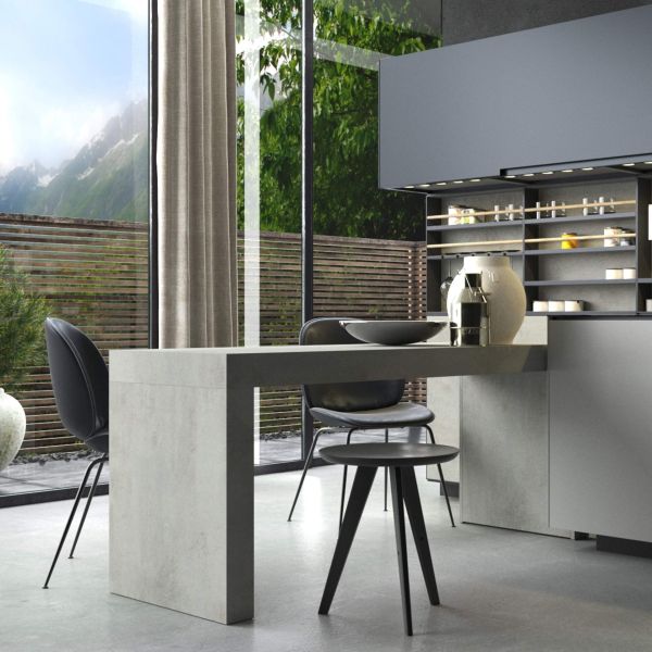 Evolution dining table 70.9 x 23.6 in, with Wireless Charger, Concrete Effect, Grey with Two Legs set image 1