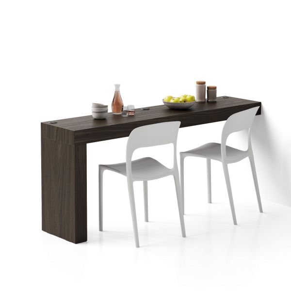 Evolution dining table with One Leg and Wireless Charger 70.9 x 15.7 in, Dark Walnut