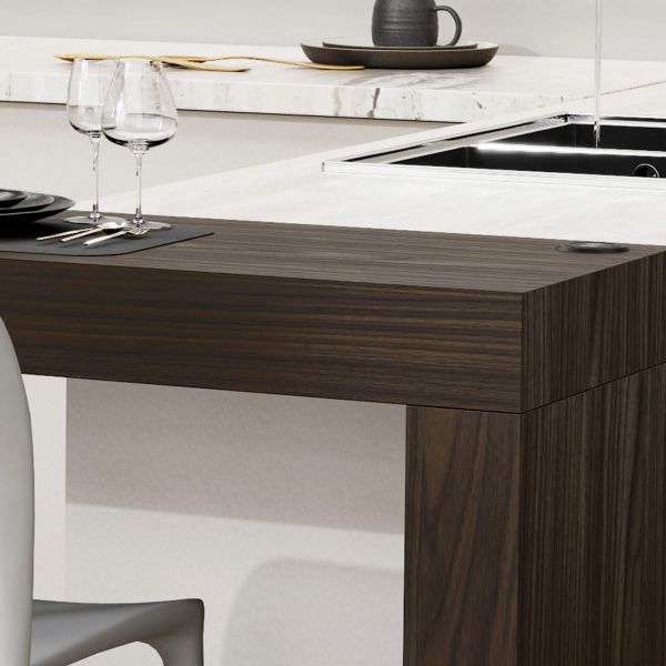 Evolution dining table with Two Legs and Wireless Charger 70.9 x 15.7 in, Dark Walnut detail image 4