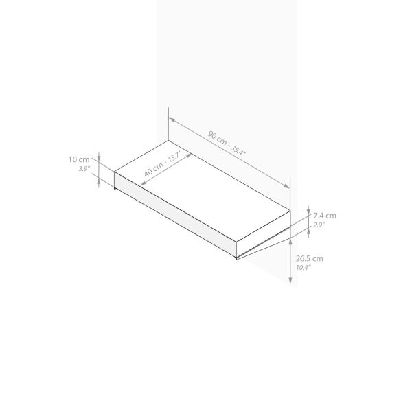 Floating Console Table Evolution 35.43 x 15.74 in, Concrete Effect, Grey Effect technical image 1