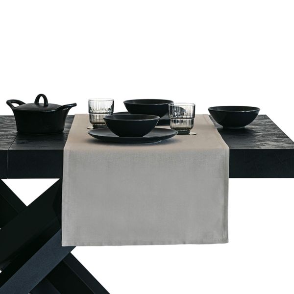 Gioele Cotton table runner 17.71 x 70.86 in, Light Grey detail image 1