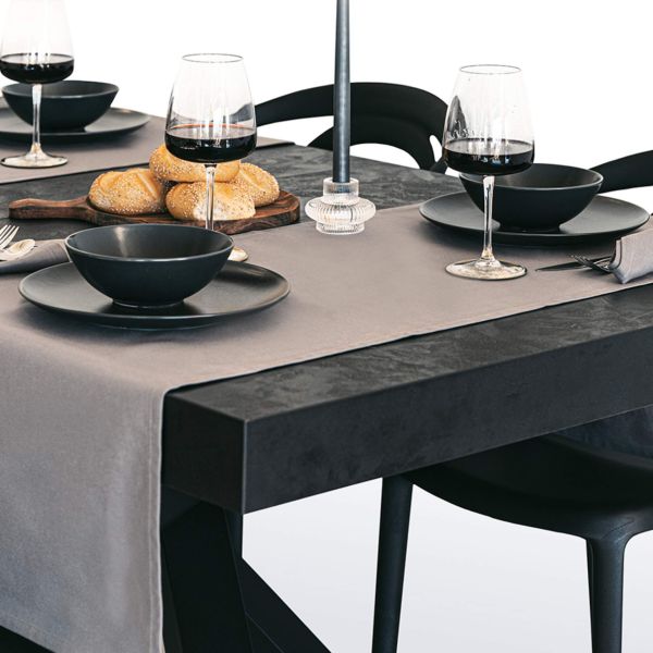 Gioele Cotton table runner 17.71 x 70.86 in, Dark grey