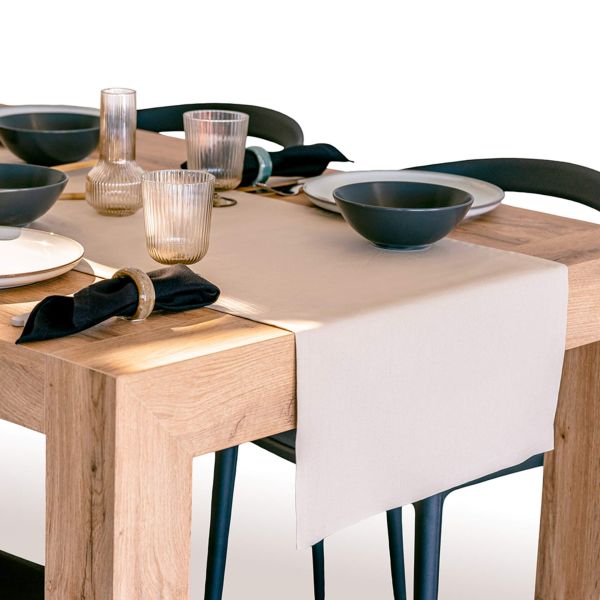 Gioele Cotton table runner 17.71 x 78.74 in, Beige