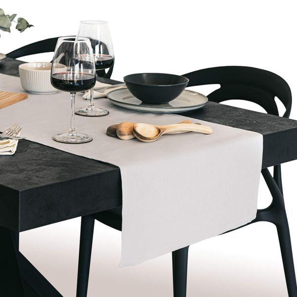 Gioele Cotton table runner 17.71 x 78.74 in, Light Grey