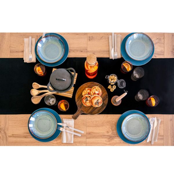 Gioele Cotton table runner 17.71 x 86.61 in, Black detail image 6