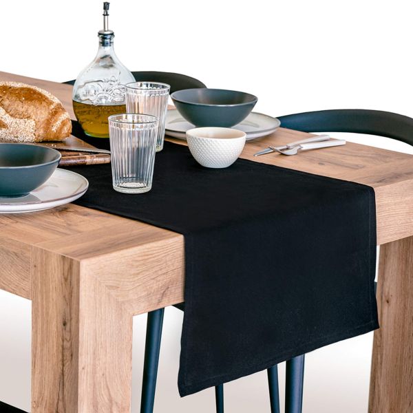 Gioele Cotton table runner 17.71 x 86.61 in, Black