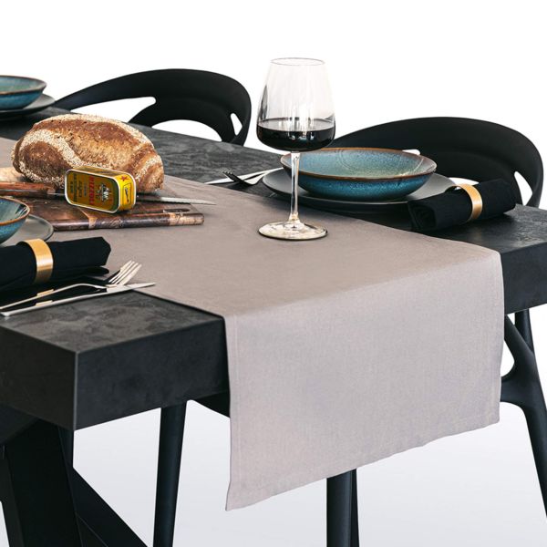 Gioele Cotton table runner 17.71 x 86.61 in, Dark grey