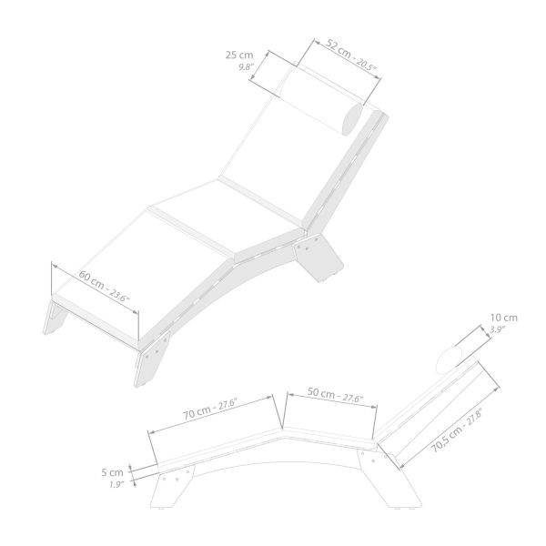 Elena Garden Set in Teak Colour Wood, Sun Lounger with Cushion And Side Table technical image 1