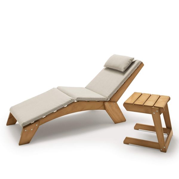 Elena Garden Set in Teak Colour Wood, Sun Lounger with Cushion And Side Table detail image 1