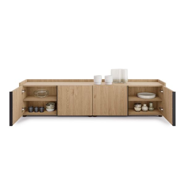 Romina Low Sideboard (72.28x14.17x17.32 in), 4 Doors, Light Oak detail image 1