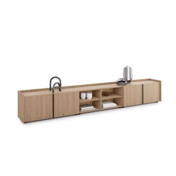 Romina Low Sideboard (107.71x14.17x17.32 in), 4 Doors, Light Oak detail image 1
