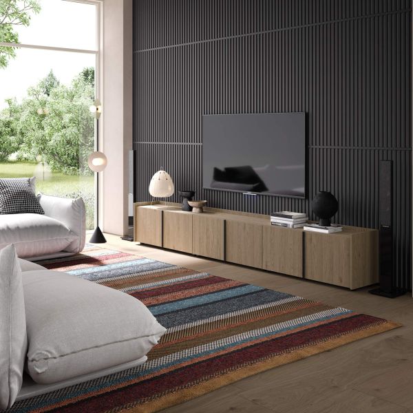 Romina Low Sideboard (72.28x14.17x17.32 in), 4 Doors, Light Oak set image 1