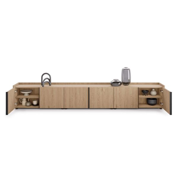 Romina Low Sideboard (107.71x14.17x17.32 in), 6 Doors, Light Oak detail image 1