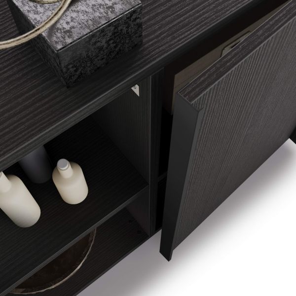 Romina Low Sideboard (107.71x14.17x27.55 in), 4 Doors, Ashwood Black detail image 2