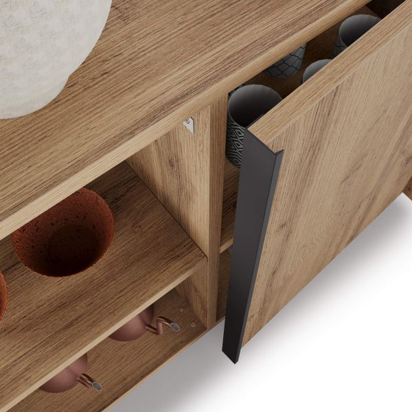 Romina Low Sideboard (107.71x14.17x27.55 in), 4 Doors, Rustic Oak detail image 2