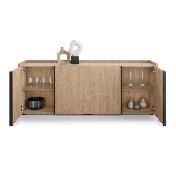 Romina Low Sideboard (72.28x14.17x27.55 in), 4 Doors, Light Oak detail image 1