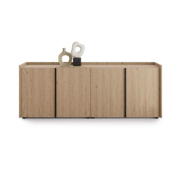 Romina Low Sideboard (72.28x14.17x27.55 in), 4 Doors, Light Oak