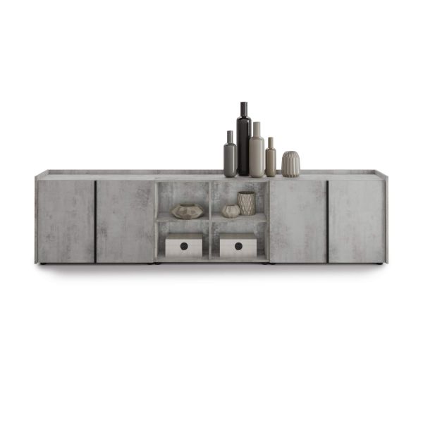Romina Low Sideboard (107.71x14.17x27.55 in), 4 Doors, Concrete Grey Effect