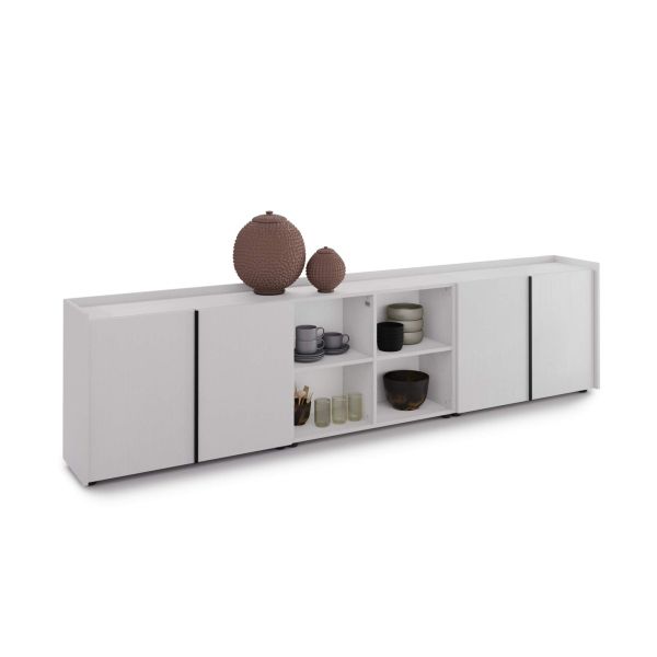 Romina Low Sideboard (107.71x14.17x27.55 in), 4 Doors, Ashwood White detail image 1