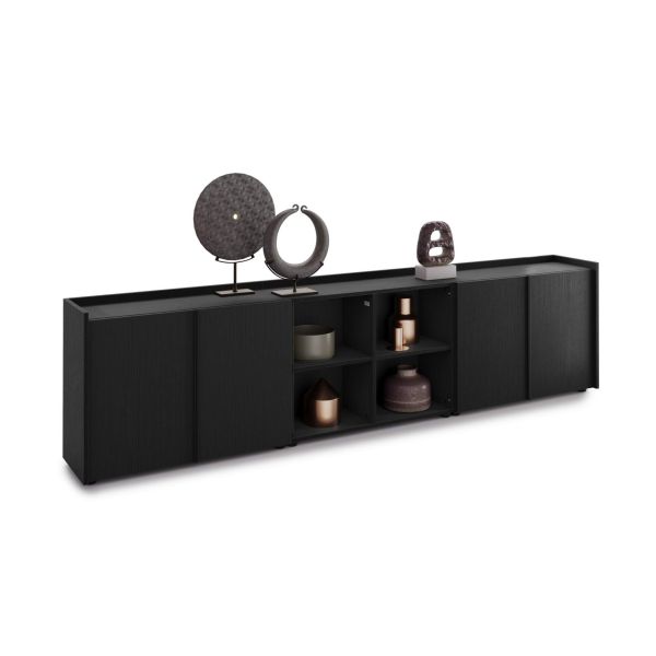 Romina Low Sideboard (107.71x14.17x27.55 in), 4 Doors, Ashwood Black detail image 1