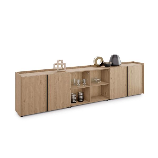 Romina Low Sideboard (107.71x14.17x27.55 in), 4 Doors, Light Oak detail image 1