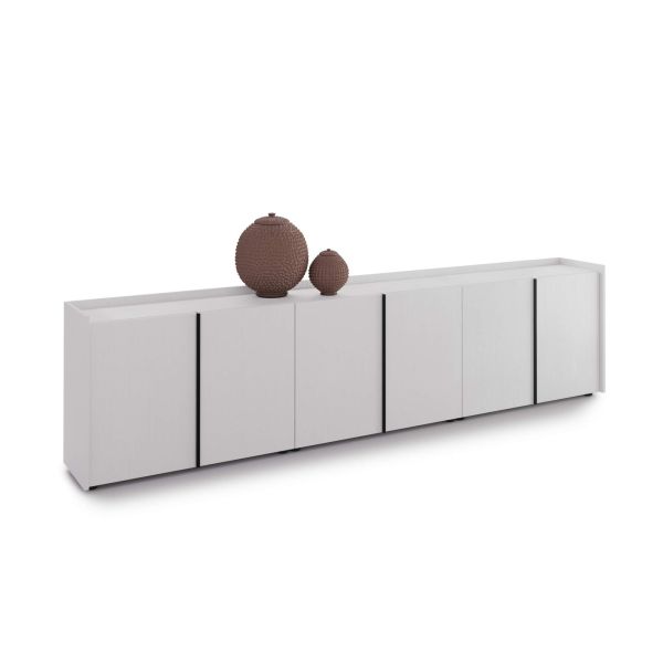 Romina Low Sideboard (107.71x14.17x27.55 in), 6 Doors, Ashwood White detail image 2
