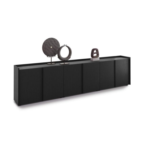 Romina Low Sideboard (107.71x14.17x27.55 in), 6 Doors, Ashwood Black detail image 2
