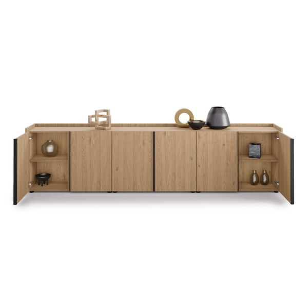 Romina Low Sideboard (107.71x14.17x27.55 in), 6 Doors, Light Oak detail image 1