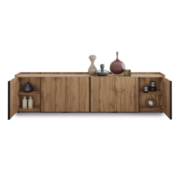 Romina Low Sideboard (107.71x14.17x27.55 in), 6 Doors, Rustic Oak detail image 1