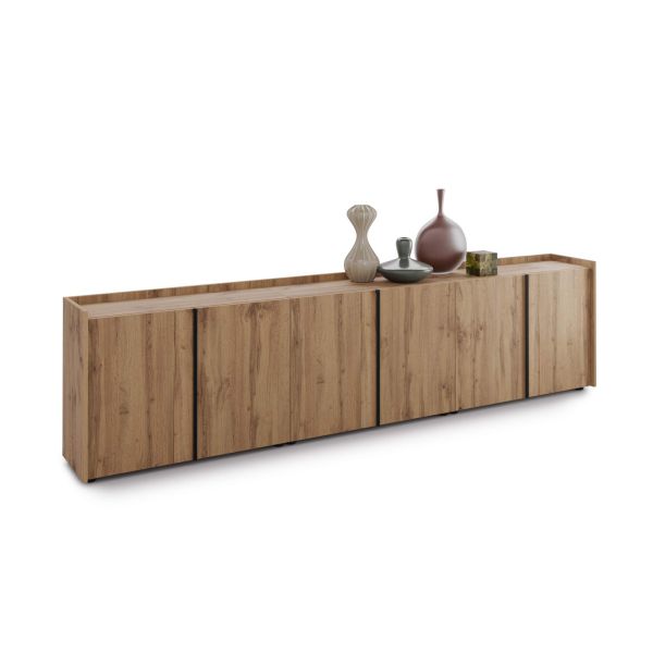 Romina Low Sideboard (107.71x14.17x27.55 in), 6 Doors, Rustic Oak detail image 2