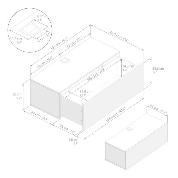 Easy Living Room Wall Unit 1, Rustic Oak, 81.9x17.3x14.2 in technical image 2