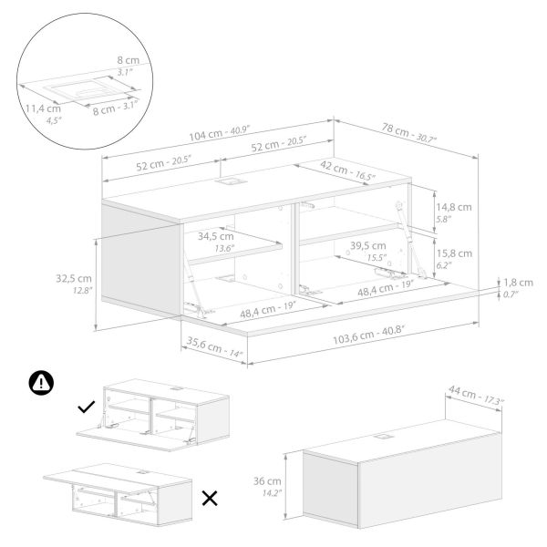 Easy Living Room Wall Unit 3, Rustic Oak, 81.9x17.3x72.8 in technical image 3