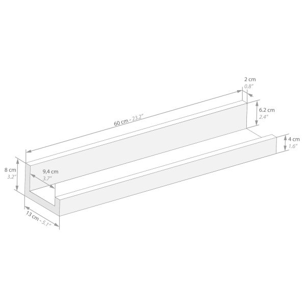 Set of 2 First picture shelves, 23.62 in, Concrete Effect, Grey technical image 1