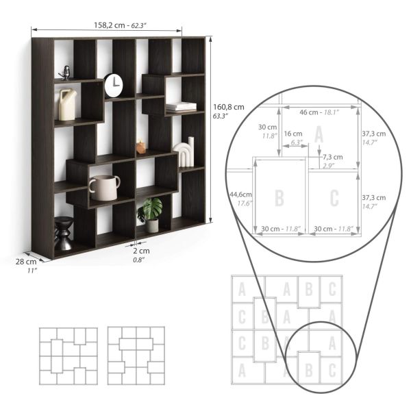 Iacopo S Bookcase (63.31 x 62.3 in), Dark Walnut technical image 1